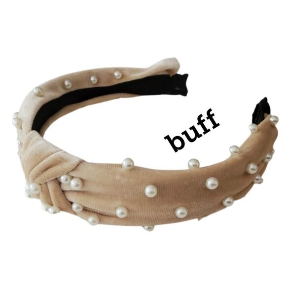 CHOOSE YOUR COLOR Pearl Studded Top Knot Velvet Headband NEW - Picture 7 of 9